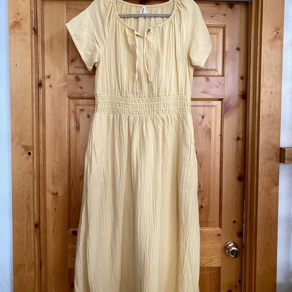 Pact Double Gauze Boho Midi Dress Pale Yellow